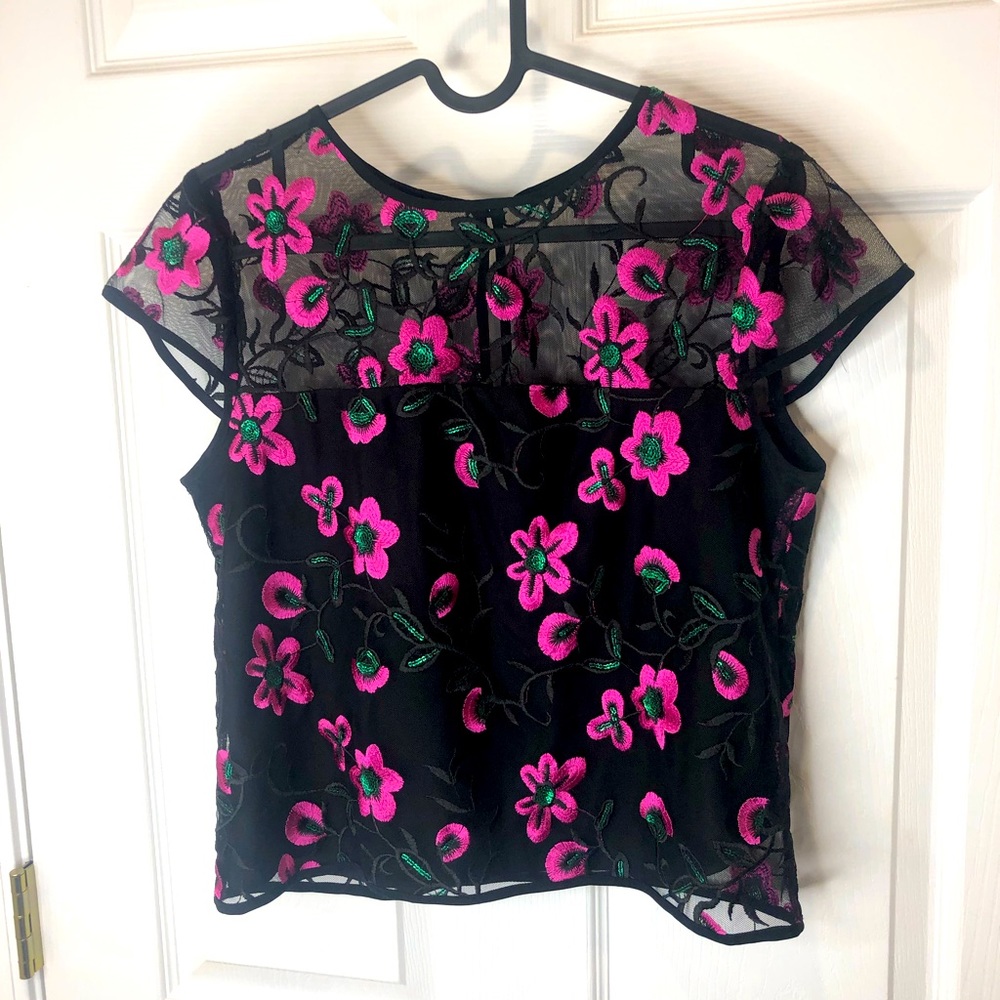Milly sheer floral cap sleeve top, size 0
